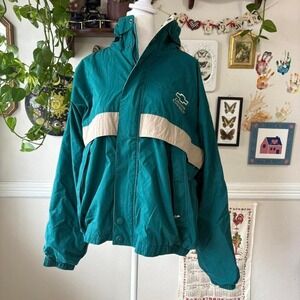 Vintage chevy jacket LG Teal Windbreaker chevrolet employee coat 90s hooded